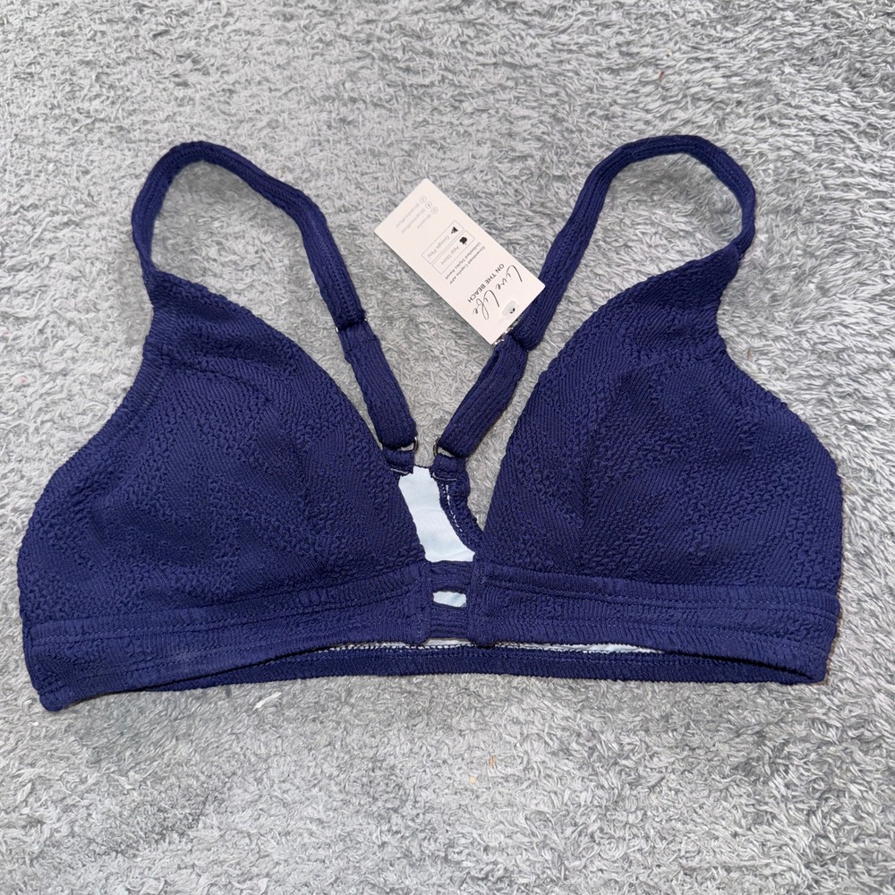 Cupshe Bikini Top M Navy Blue Textured Solid Triangle Swim Top NWT CAA12A3K005UU